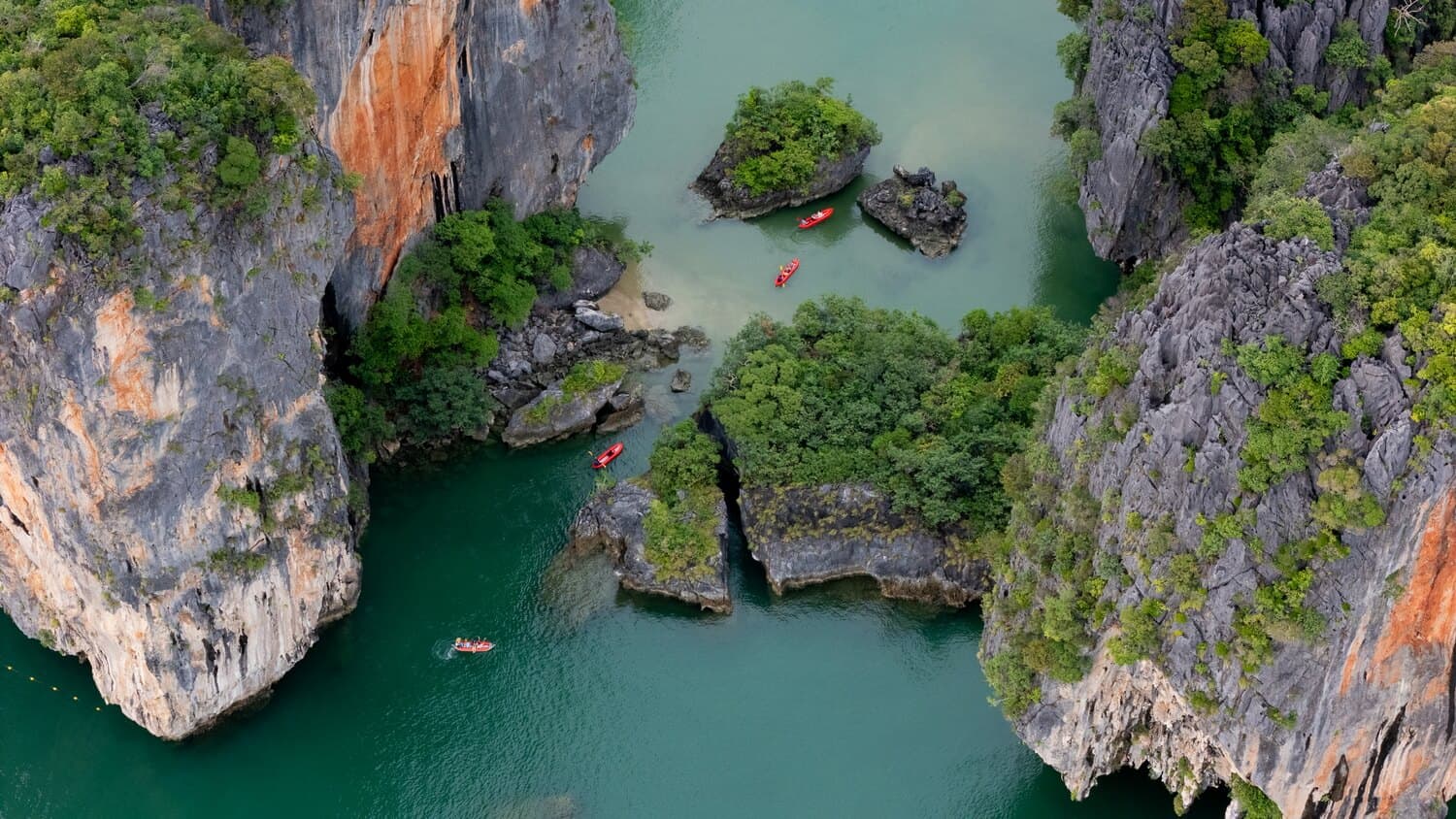 Aerial view of Phang Nga Bay at golden hour